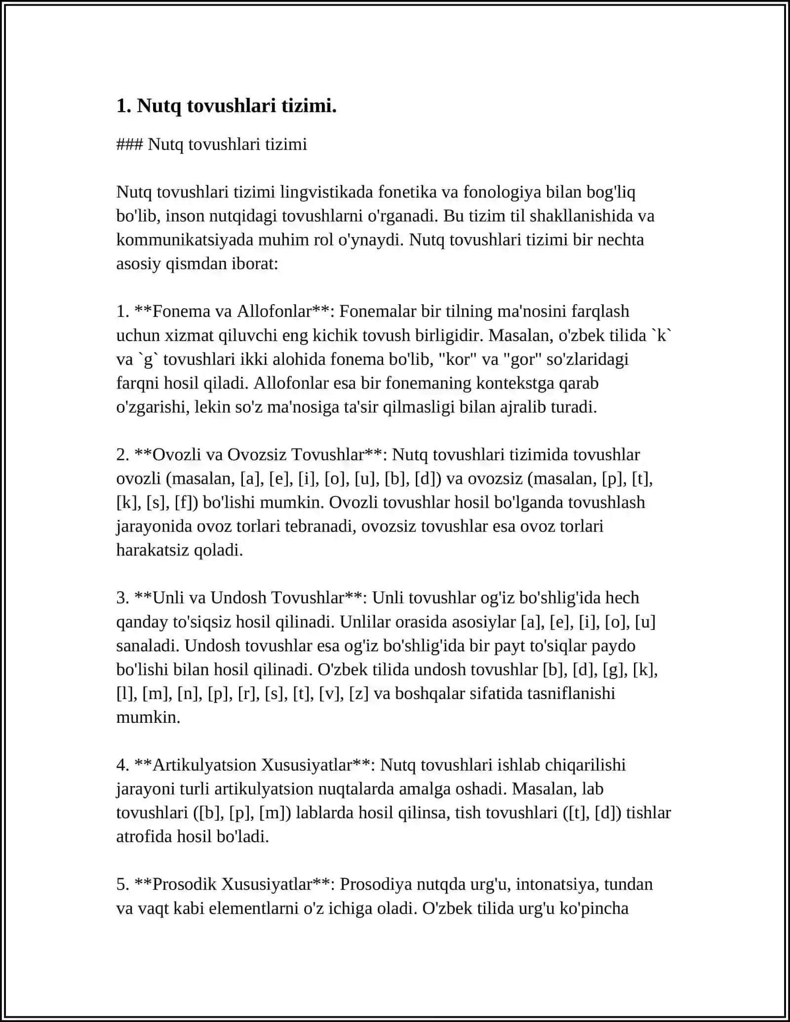 ONA TILINING FONETIK VOSITALARI: NUTQ TOVUSHLARI, URG'U, OHANG (INTONATSIYA) 3