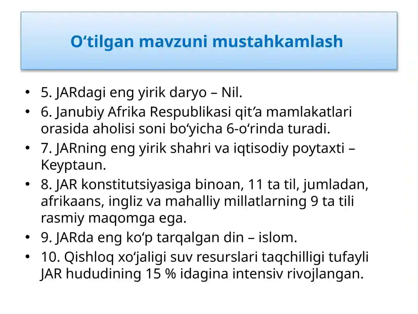 O‘tilgan mavzuni mustahkamlash 3