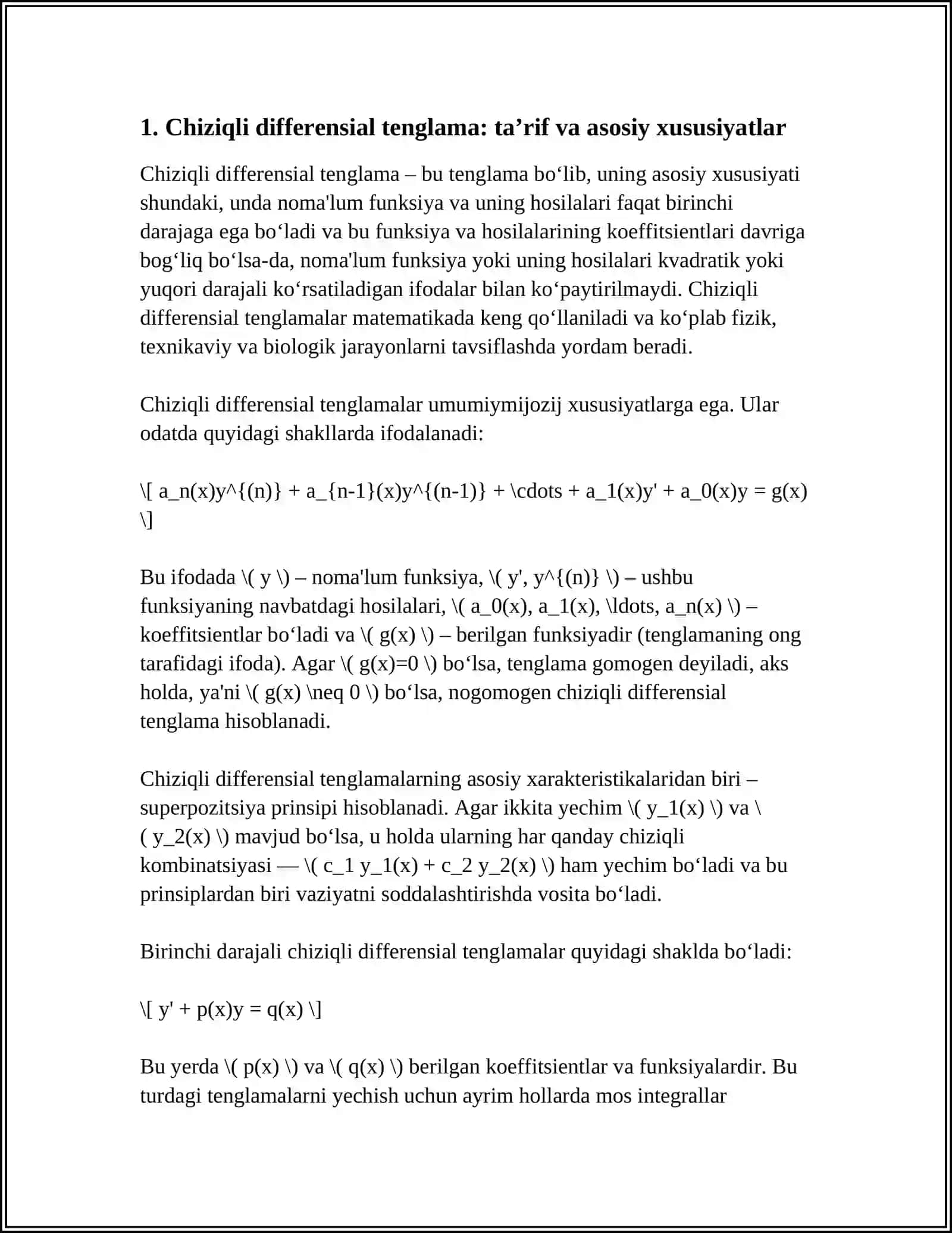 CHIZIQLI DIFFERENSIAL TENGLAMALAR 3