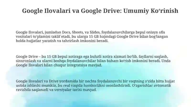 Google ilovalari va Drive bilan ishlash asoslari 3