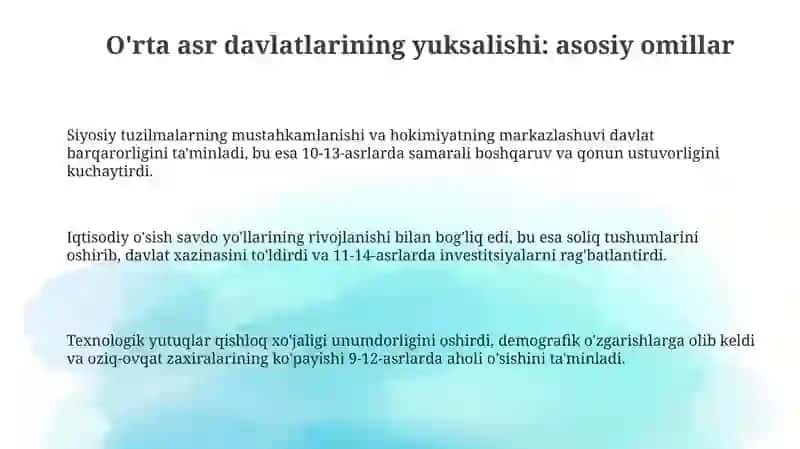 O'rta asr davlatlarining yuksalishi: asosiy omillar 3