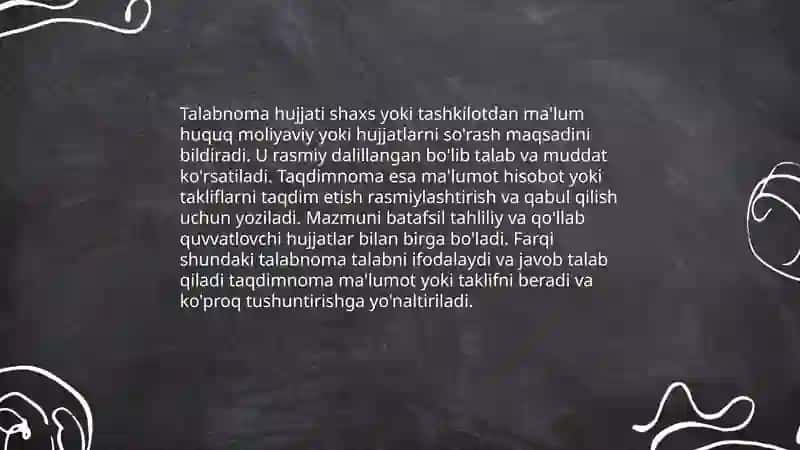 Talabnoma va taqdimnoma tushunchasi va farqlari 3