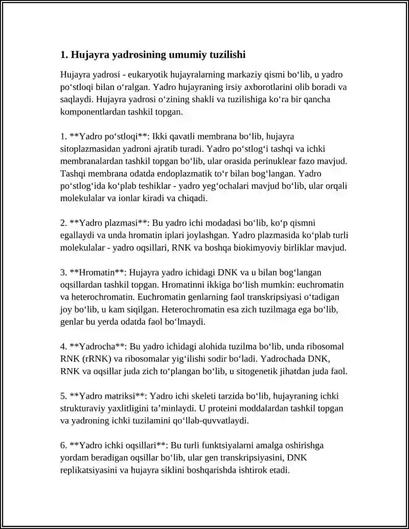 HUJAYRA YADROSI VA UNING TUZILISHI.KIRITMALAR 3