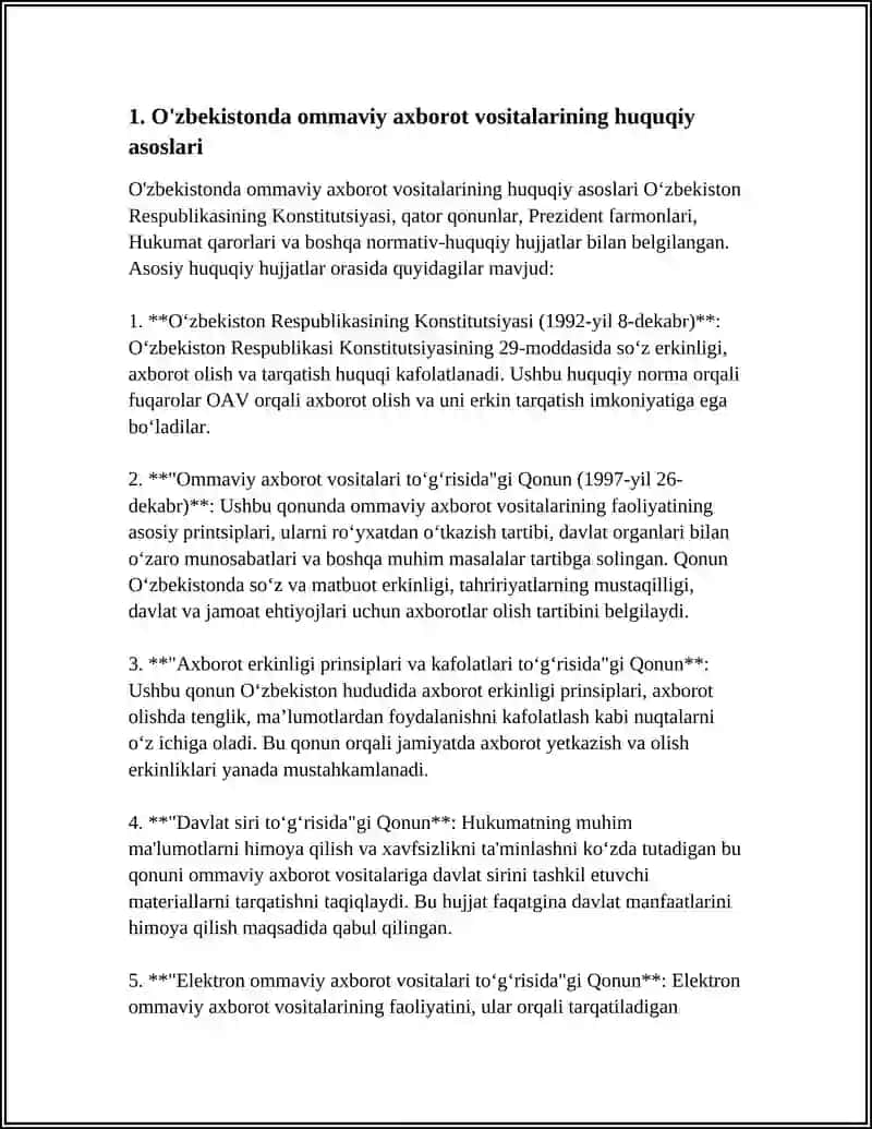 O'ZBEKISTON RESPUBLIKASIDA OMMAVIY AXBOROT VOSITALARINING FAOLIYATI 3