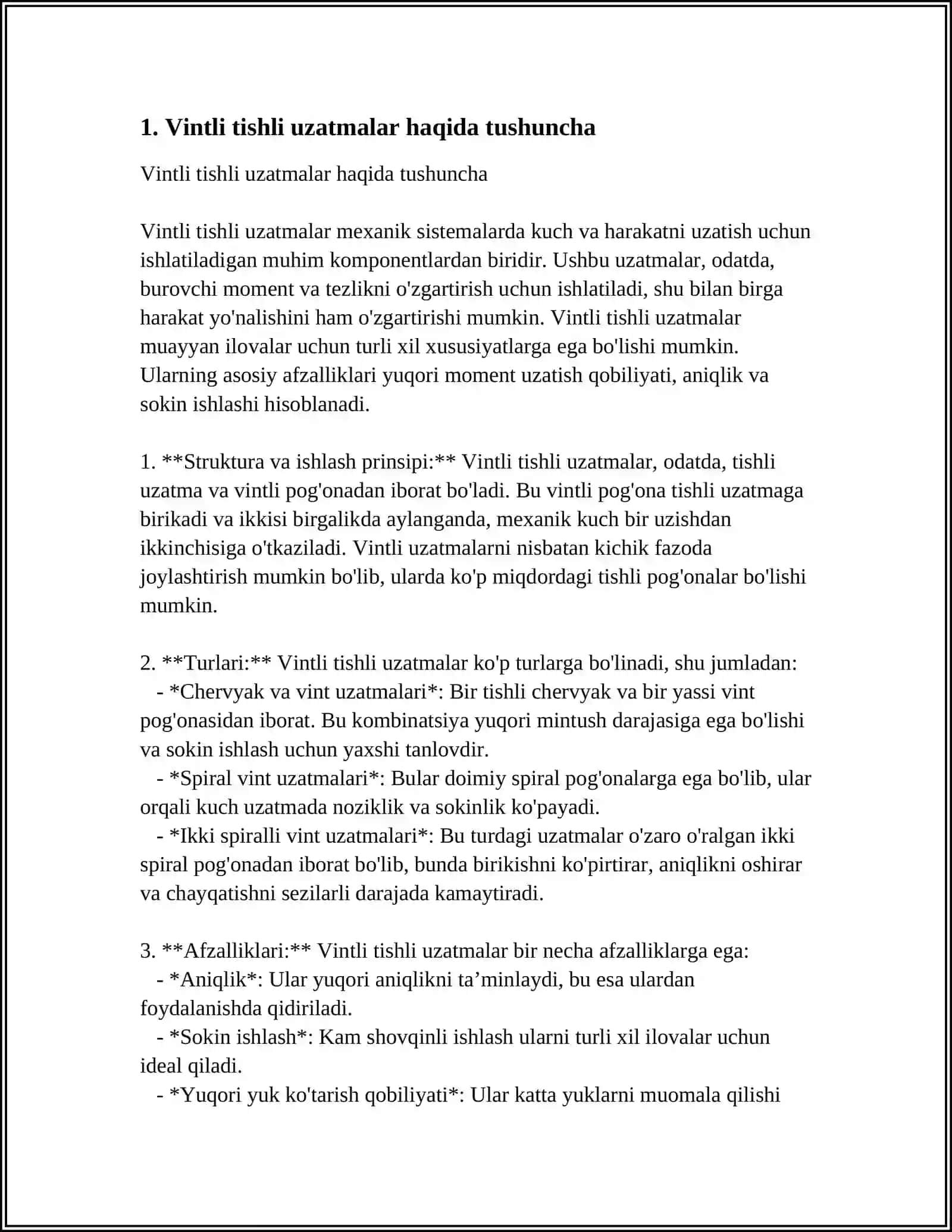 VINTLI TISHLI UZATMALAR. XUSUSIYATLARI VA HSOBLANISHI 3