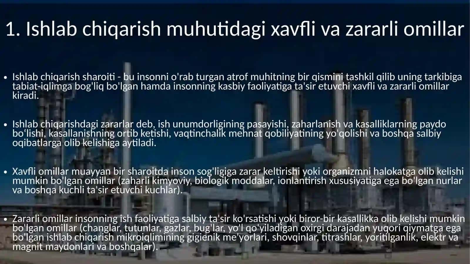 Ishlab chiqarish muhitidagi xavfli va zararli omillar 3