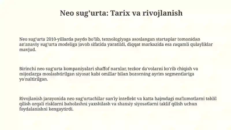 Neo sug'urta: Tarix va rivojlanish 3