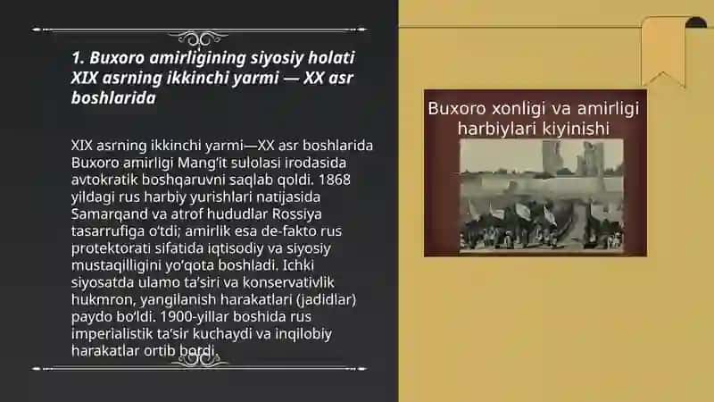 XIX asrning ikkinchi yarmi – XX asrning boshlarida Buxoro amirligi va Xiva xonligi 3
