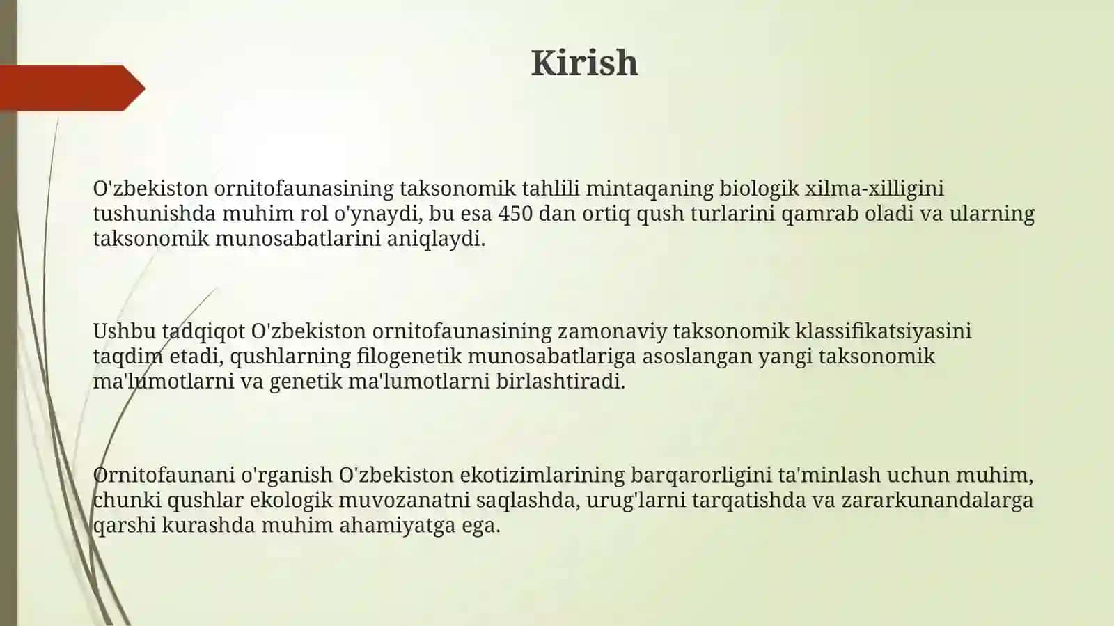 Oʻzbekiston ornitofaunasining taksonomik tahlili 3