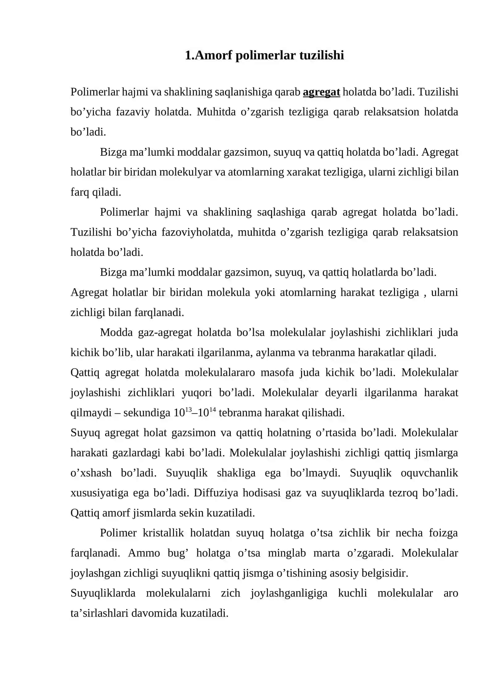 Amorf polimerlar tuzilishi va xossalari 3