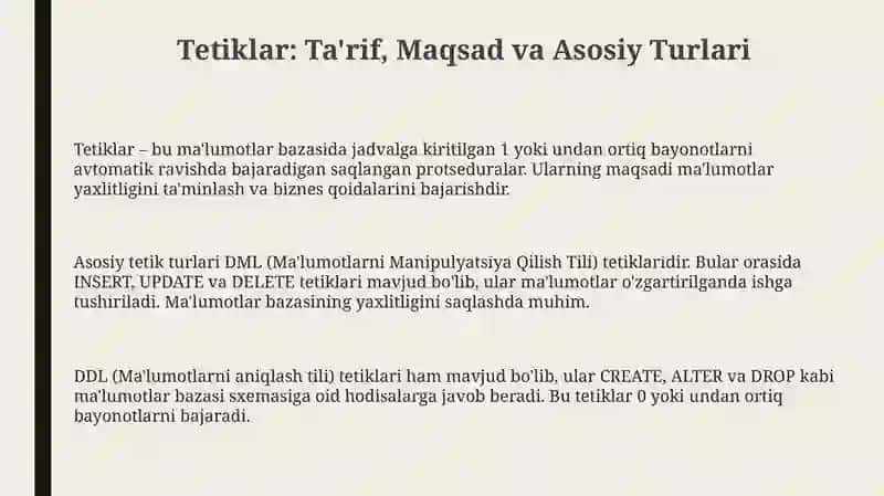 Tetiklar va ularning asosiy turlari 3
