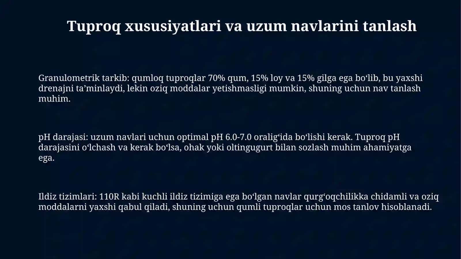 Tuproq va Uzum Navlarini Tanlash 3