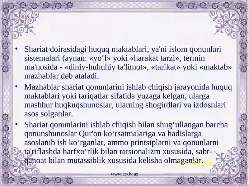 Islomdagi asosiyyo‘nalish va mazhablar,ularning kelib chiqish sabablari 3