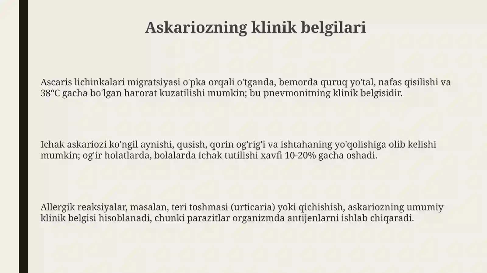 Askariozning klinik ko'rinishlari 3