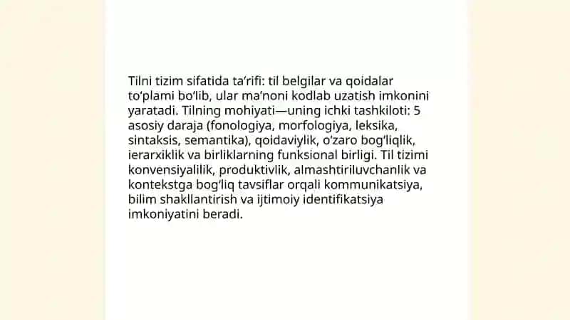 Tilning tizim sifatidagi mohiyati Ortiqova E'zoza 3