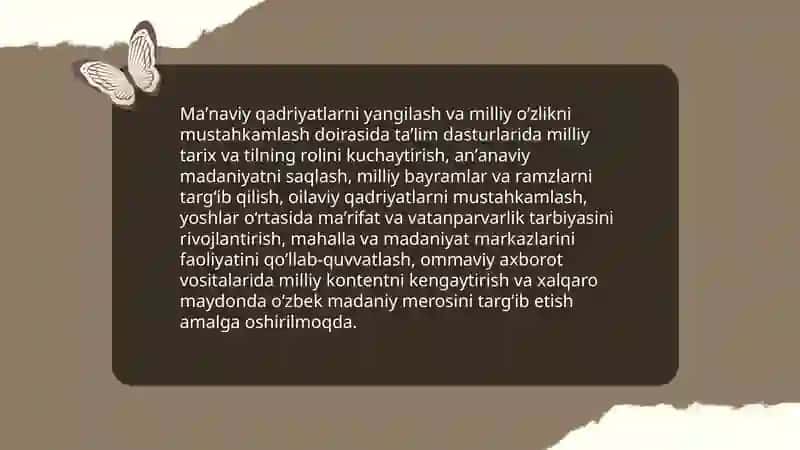 Yangi o'zbekistonda amalga oshirilayotgan maʼnaviy oʻzgarishlar 3