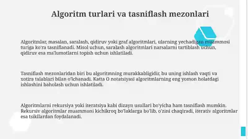 Algoritm turlari haqida slayd 3