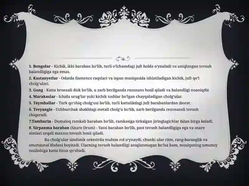 Tovush balandligi noaniq bo'lgan zarbli cholg'ular 3