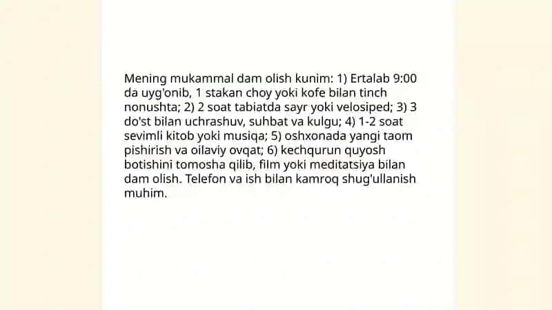 Mening mukammal dam olish kunim 3