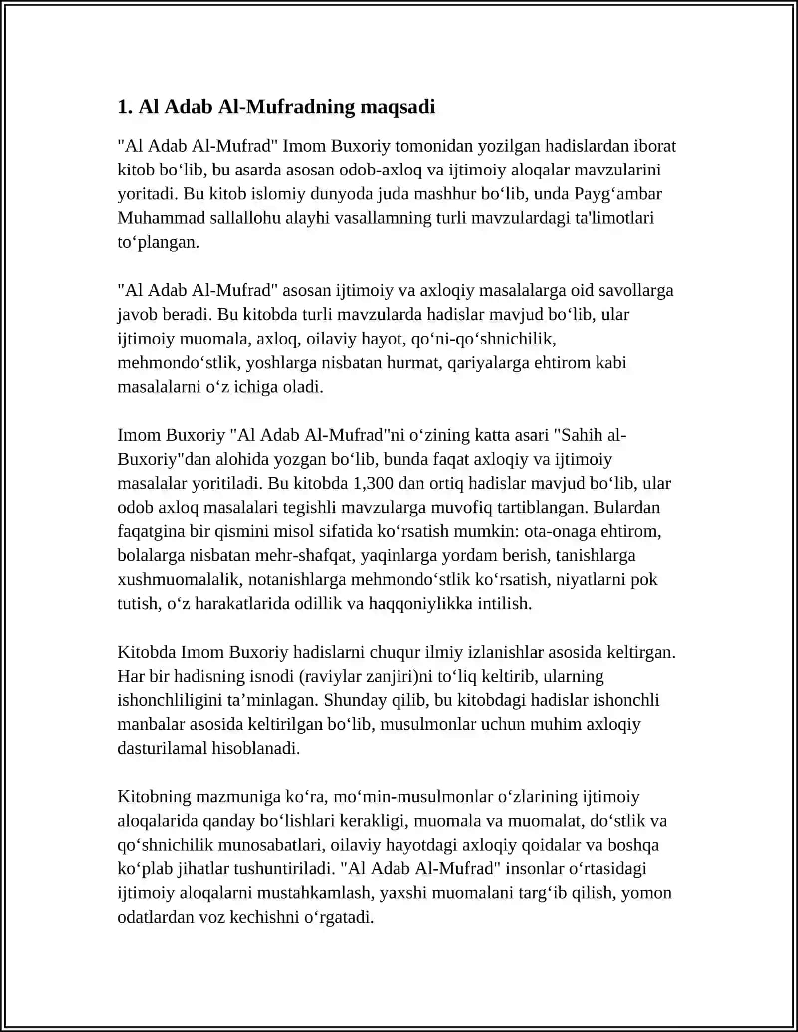 AL ADAB AL-MUFRAD ASARI HAQIDA YOZISH 3