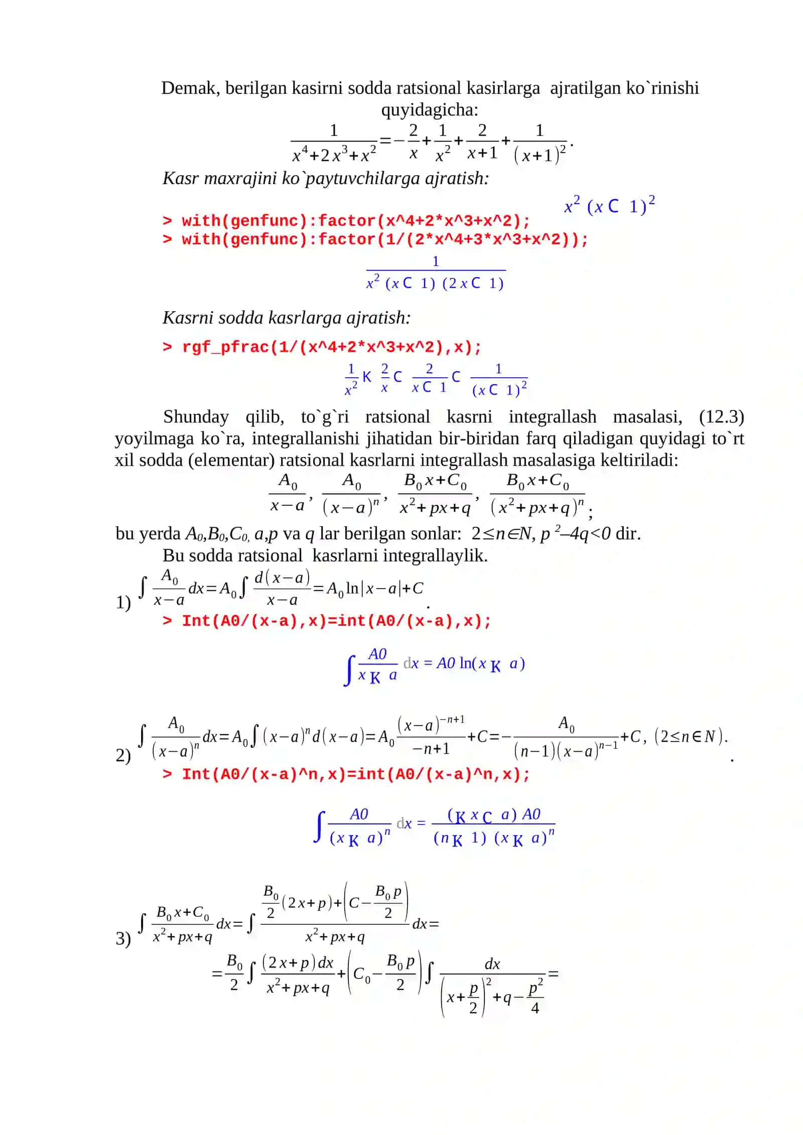 Ratsional funksiyani (kasrni) integrallash 3