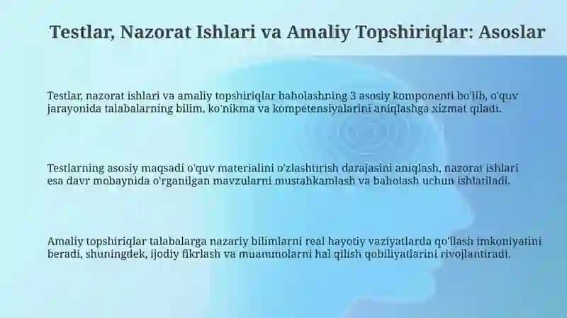 Testlar nazorat va amaliy topshirni ishlab chiqish 3