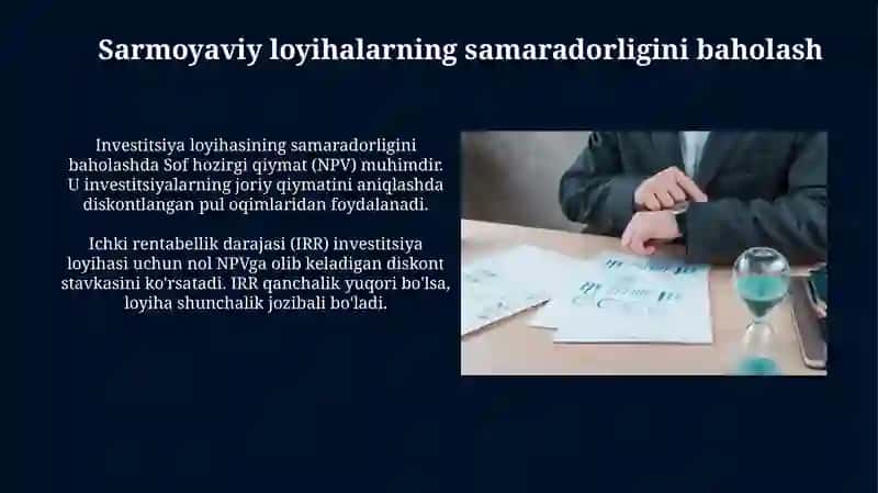 INVESTITSIYA LOYHALARINING SAMARADORLIGINI BOHOLASH 3