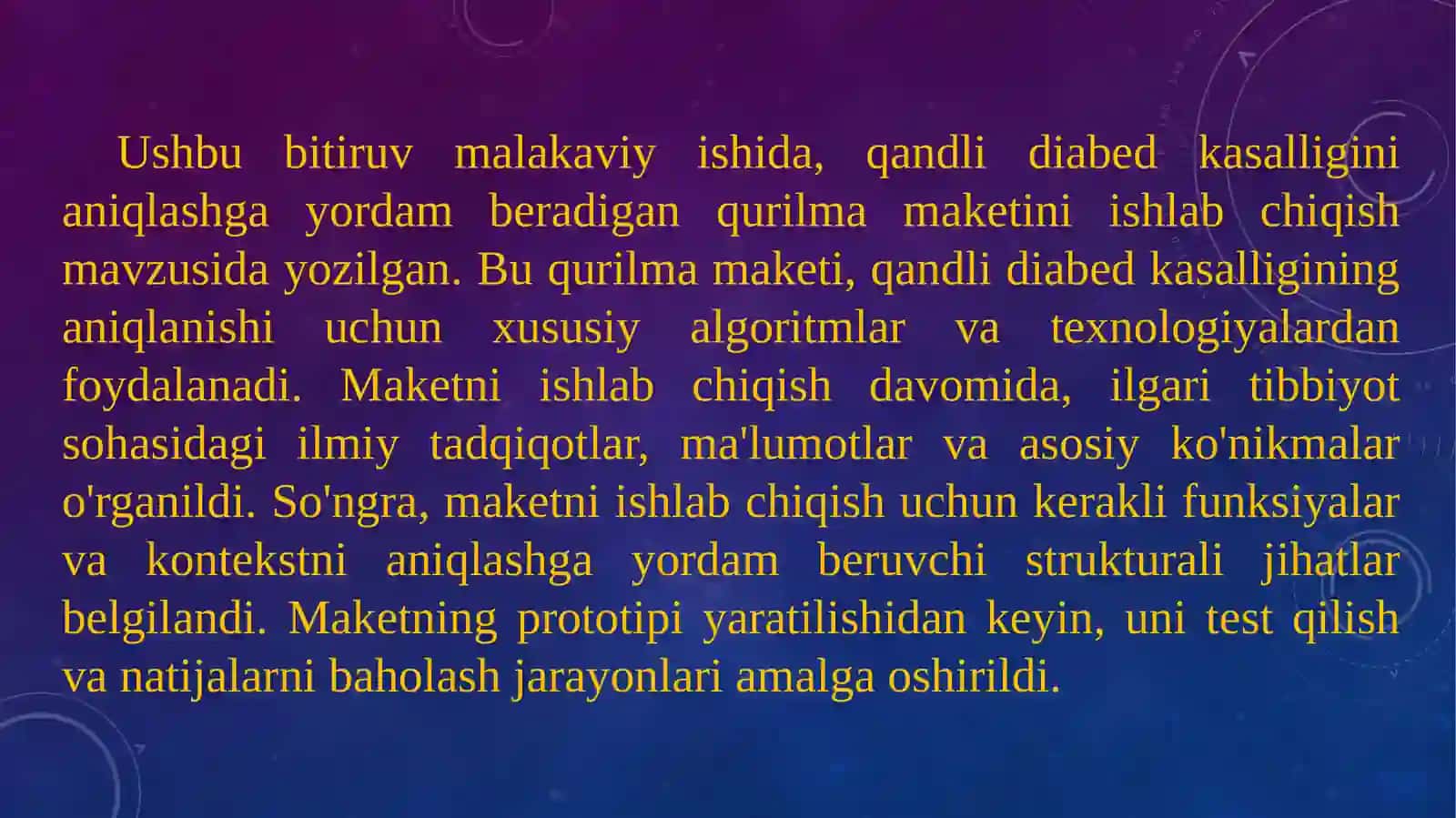 QANDLI DIABED KASALLIGINI ANIQLOVCHI QURILMA MAKETINI ISHLAB CHIQISH 3