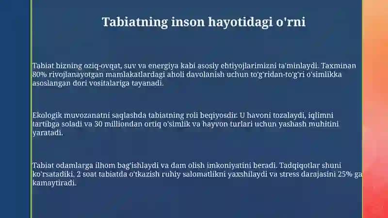 Tabiatninginsonhayotidagiro'li 3