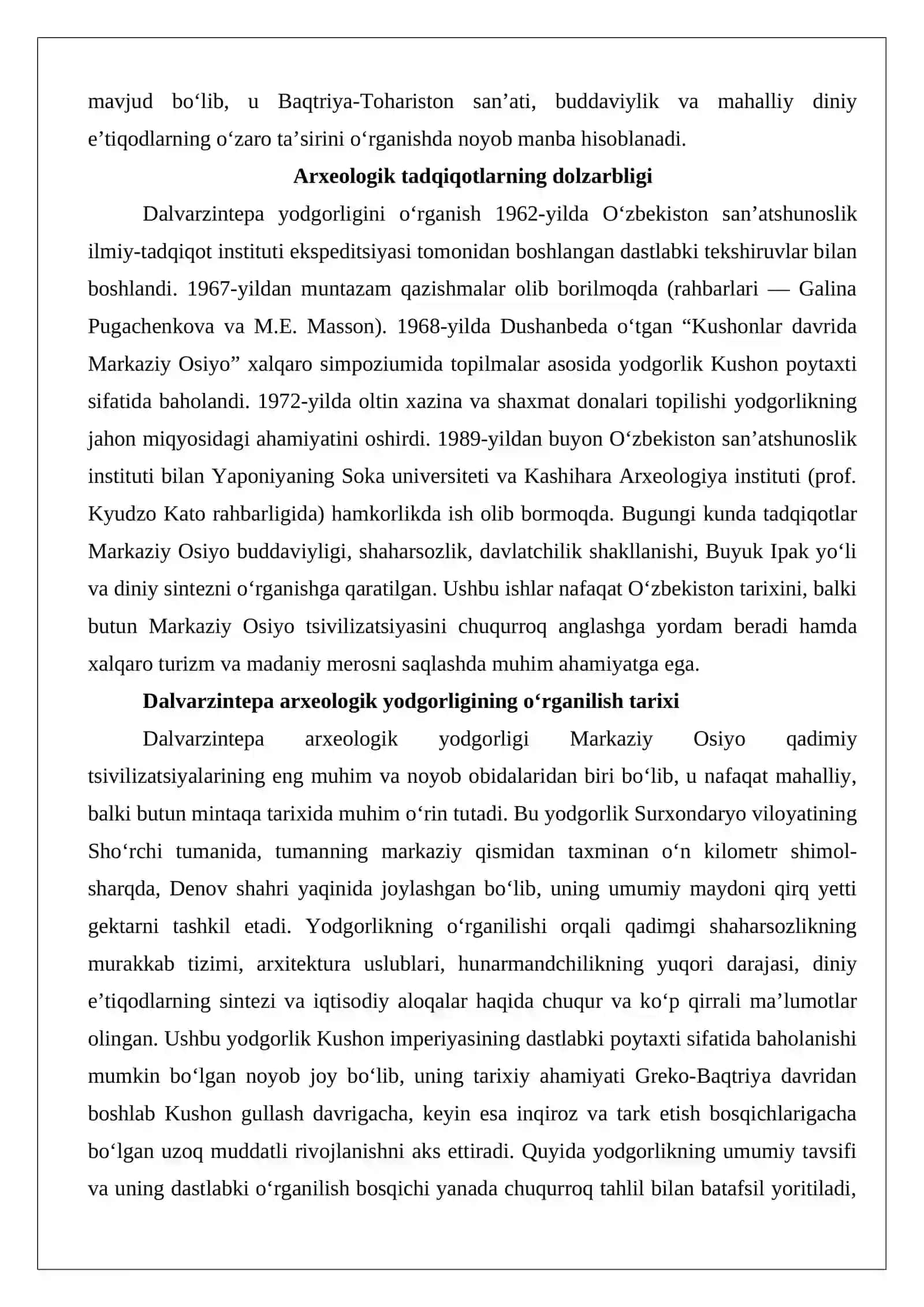 Dalvarzintepa arxeologik yodgorligini o‘rganilish tarixi 3