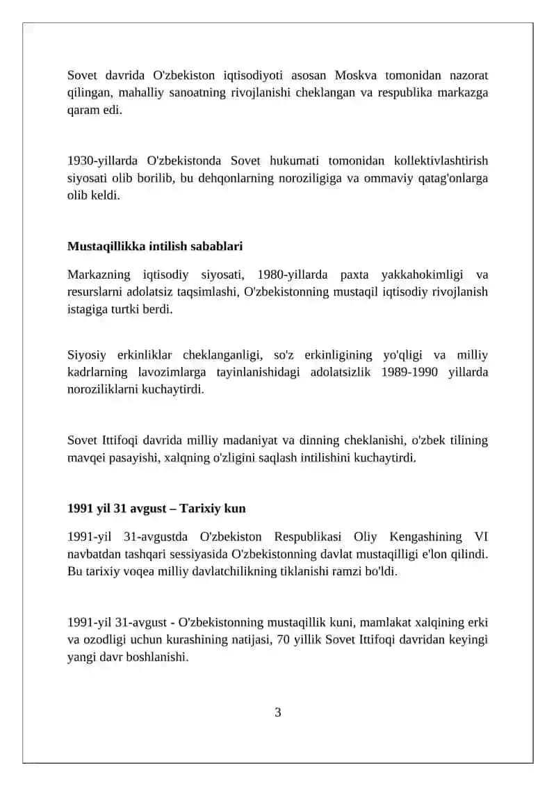 Oʻzbekiston respublikasi mustaqilligi 3