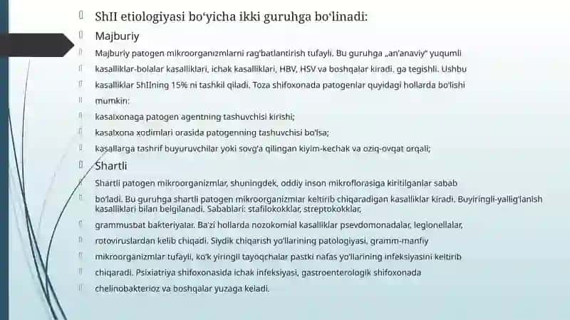 Shifoxona ichki infeksiyasi.XirurguyadaOITSvaKOVID-19 muammolari 3