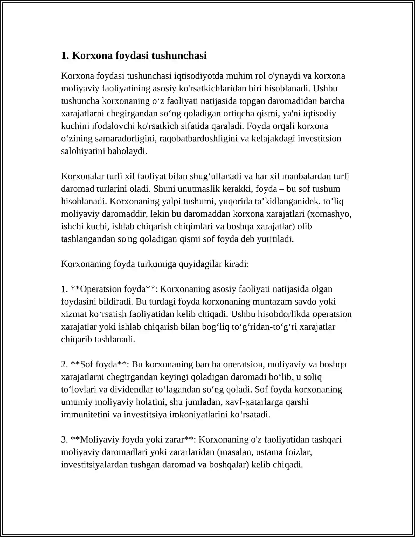 KORXONA FOYDASINING TAQSIMLANISHI VA ISHLATILISHI 3