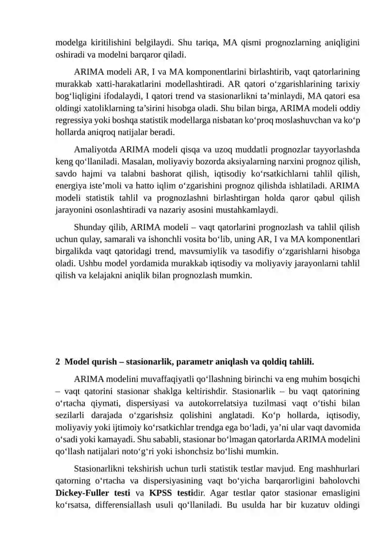 Arima modellari va ularni amaliyotda qo'llash 3