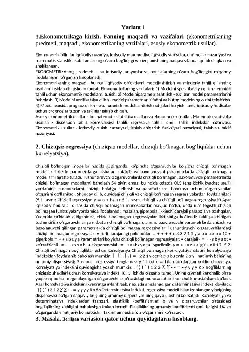 Ekonometrikaga test yakuniy 3