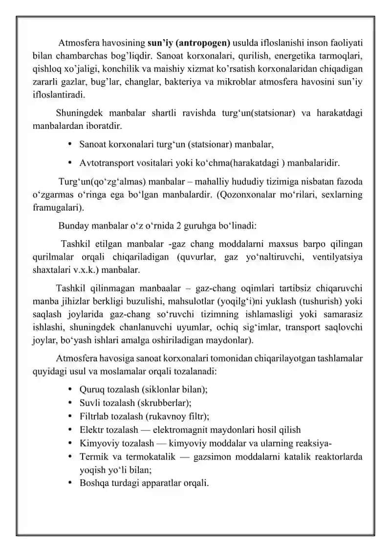 Atmosfera havosi va uni ifloslantiruvchi manbalar 3