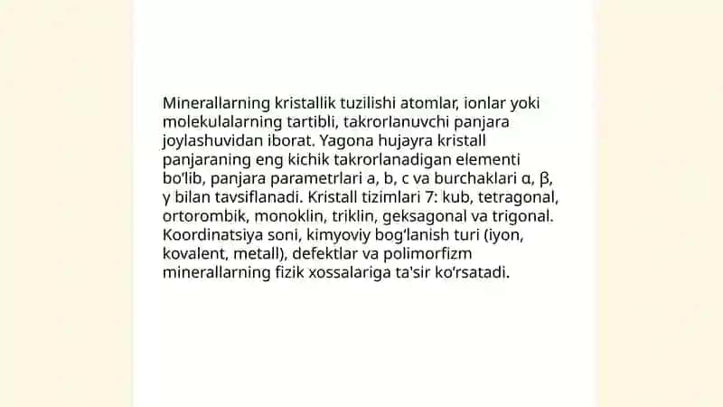 Minerallarning tuzilishi va fizik xossalari 3