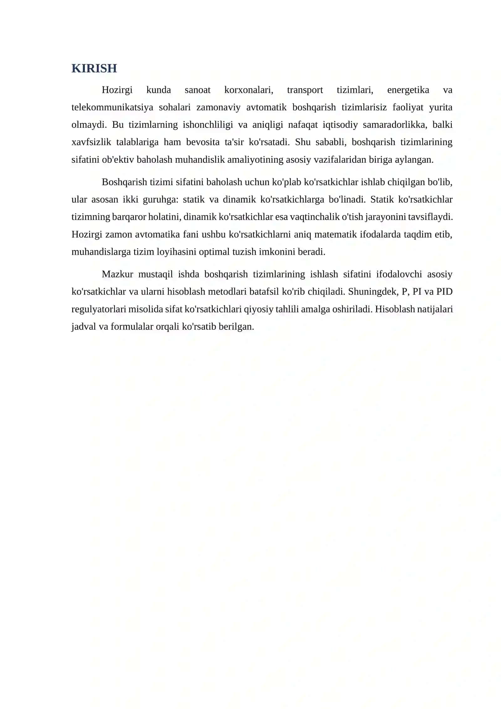 Boshqarish tizimlarining ishlash sifati ko'rsatkichlarini hisoblash 3