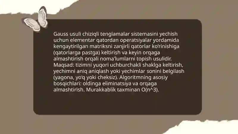 Chiziqli tenglamalar sistemasini Gauss usuli bilan yechish 3