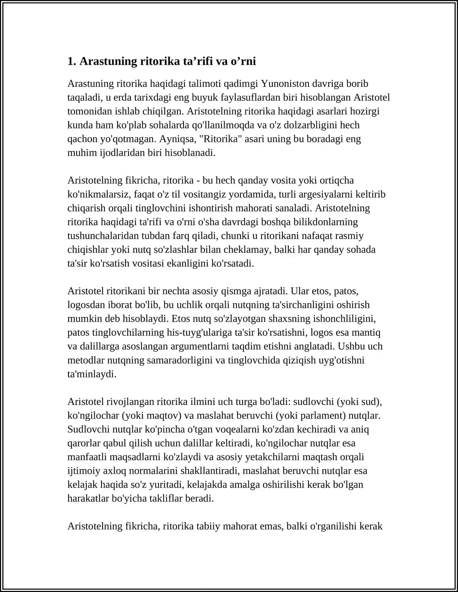 ARASTUNING RITORIKA HAQIDAGI TALIMOTI 3