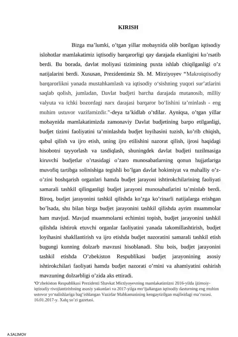 O`zbekiston Respublikasi Oliy va O`rta Maxsus Ta`lim Vazirligi Moliya Instituti "Davlat budjeti" fanidan KURS ISHI 3