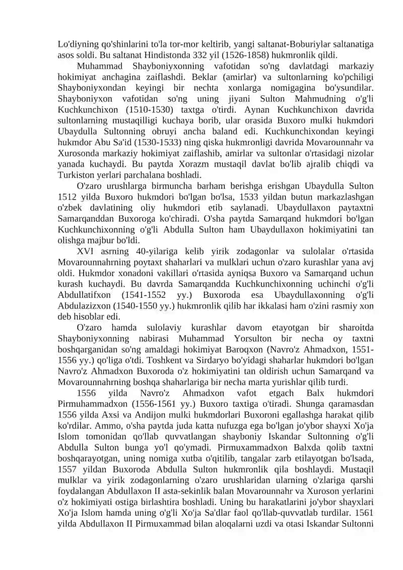 MOVAROUNNAHRDA SHAYBONIYLAR SULOLASI HUKMRONLIGINING O'RNATILISHI 3