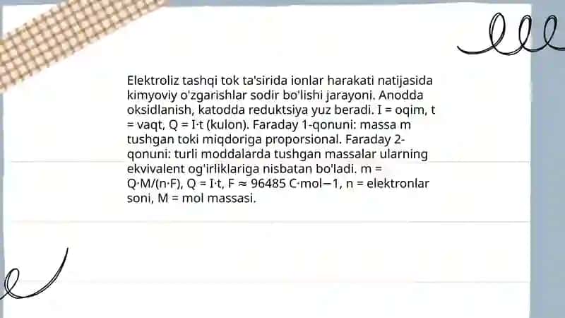 Elektrolizning asosiy printsiplari va Faraday qonunlari 3