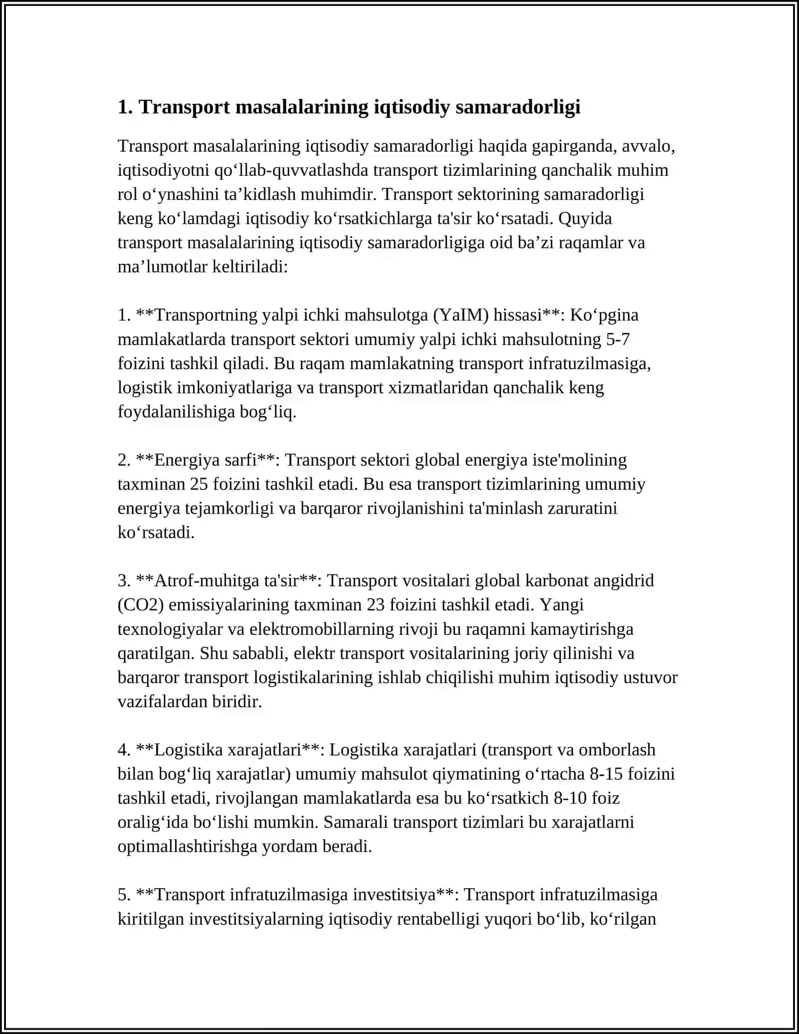 TRANSPORT MASALASI VA UNING YECHIMLARINI TOPISH 3