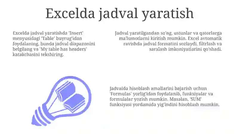 Excelda jadval yaratish va uning ustida amallar 3