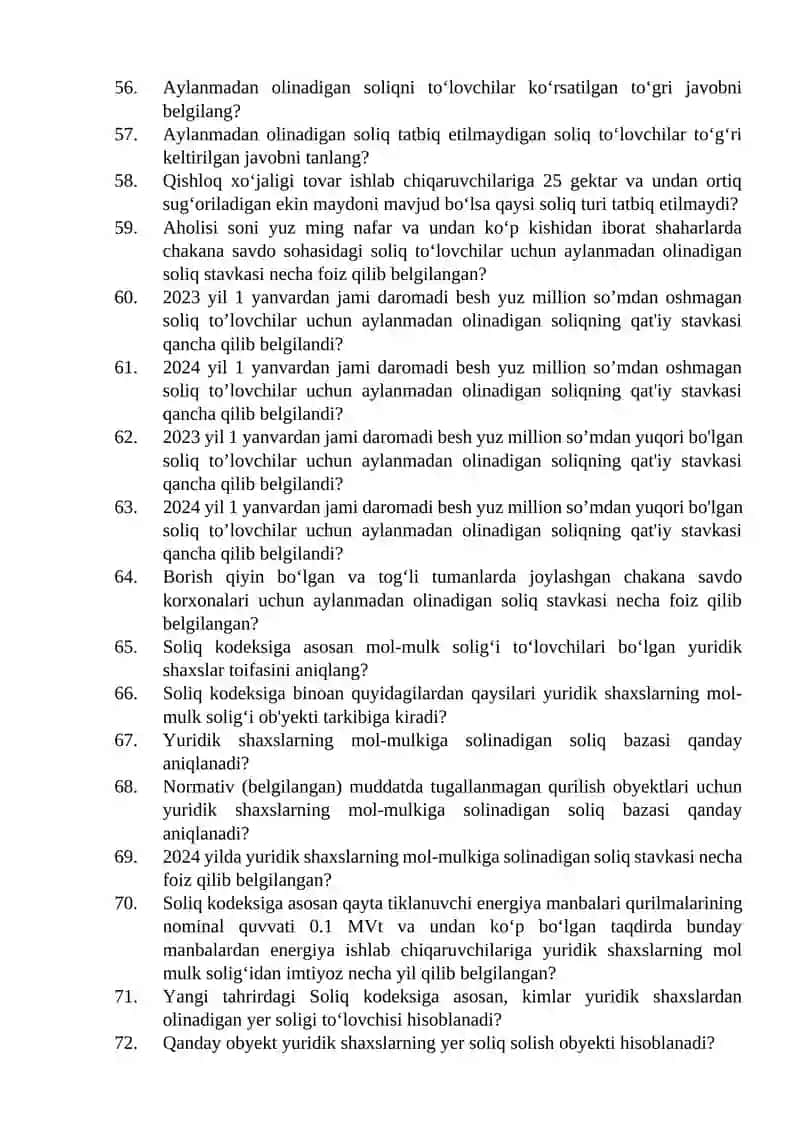 Soliq test yakuniy 3