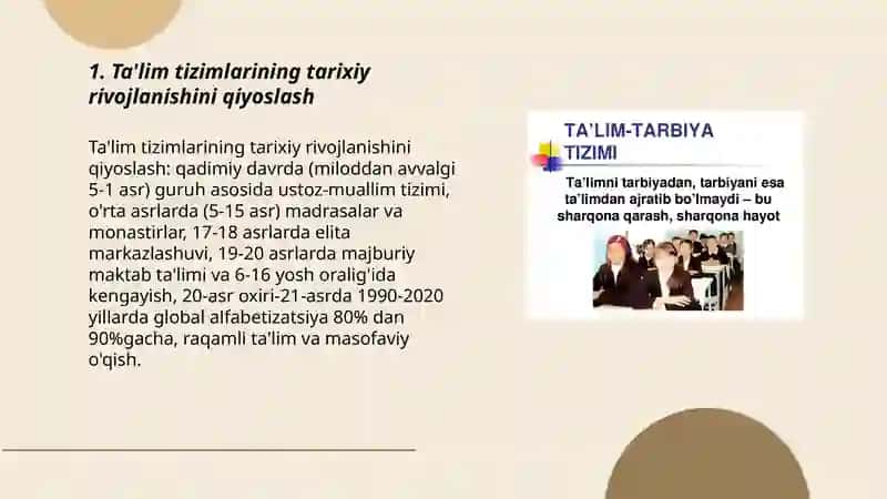 Ta'lim tizimlarining tarixiy rivojlanishini qiyoslash 3