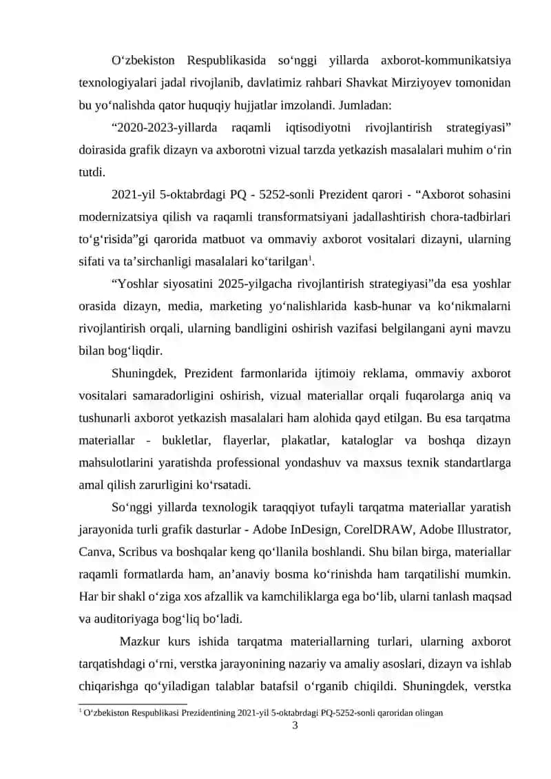 TARQATMA VA AXBOROT MATERIALLARINI SAMARALI JOYLASHTIRISH KURS ISHI 3