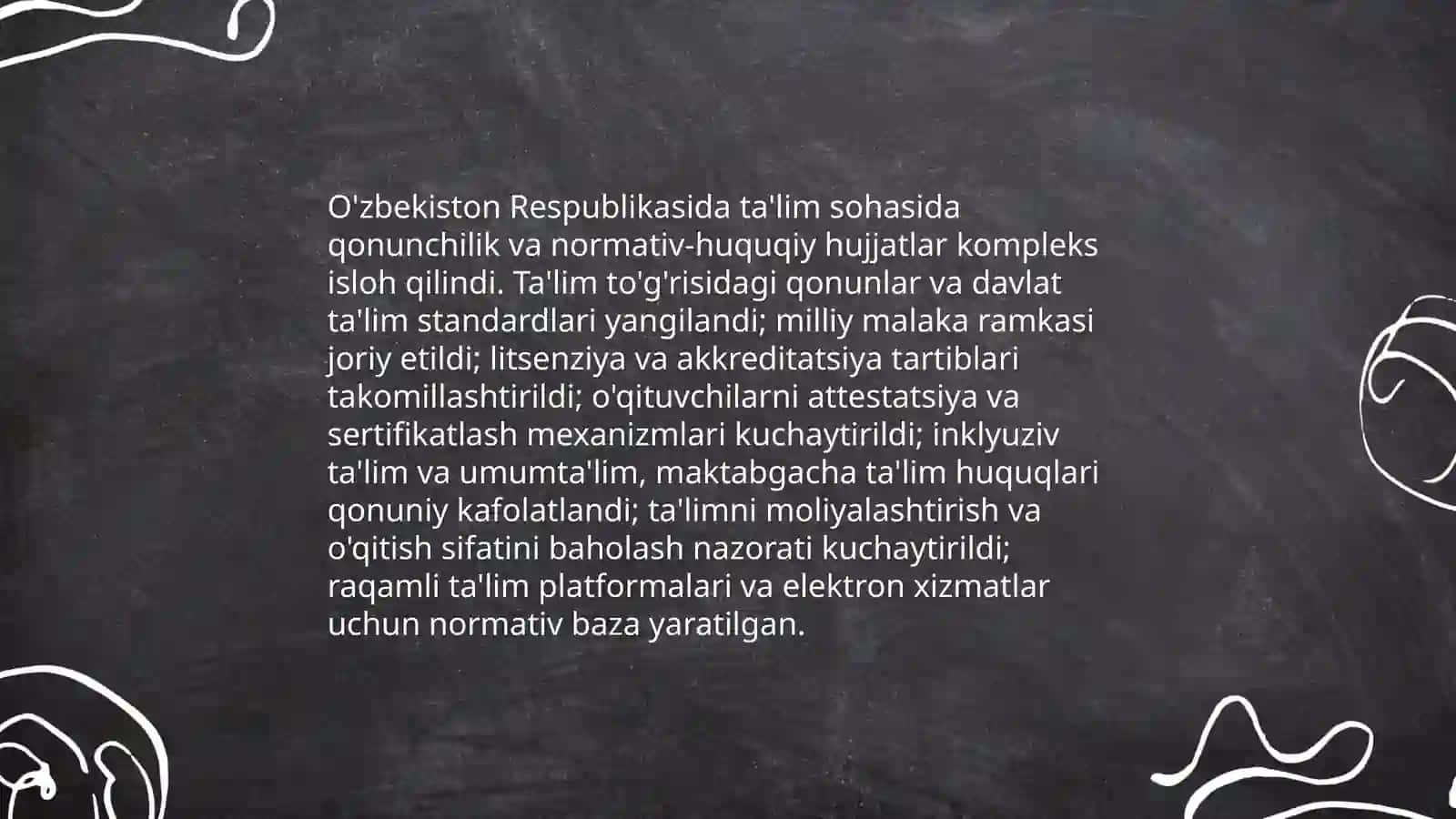 O'zbekiston Respublikasida ta'lim sohasida amalga oshirilgan islohotlar Usmonaliyeva Qutlibeka 3