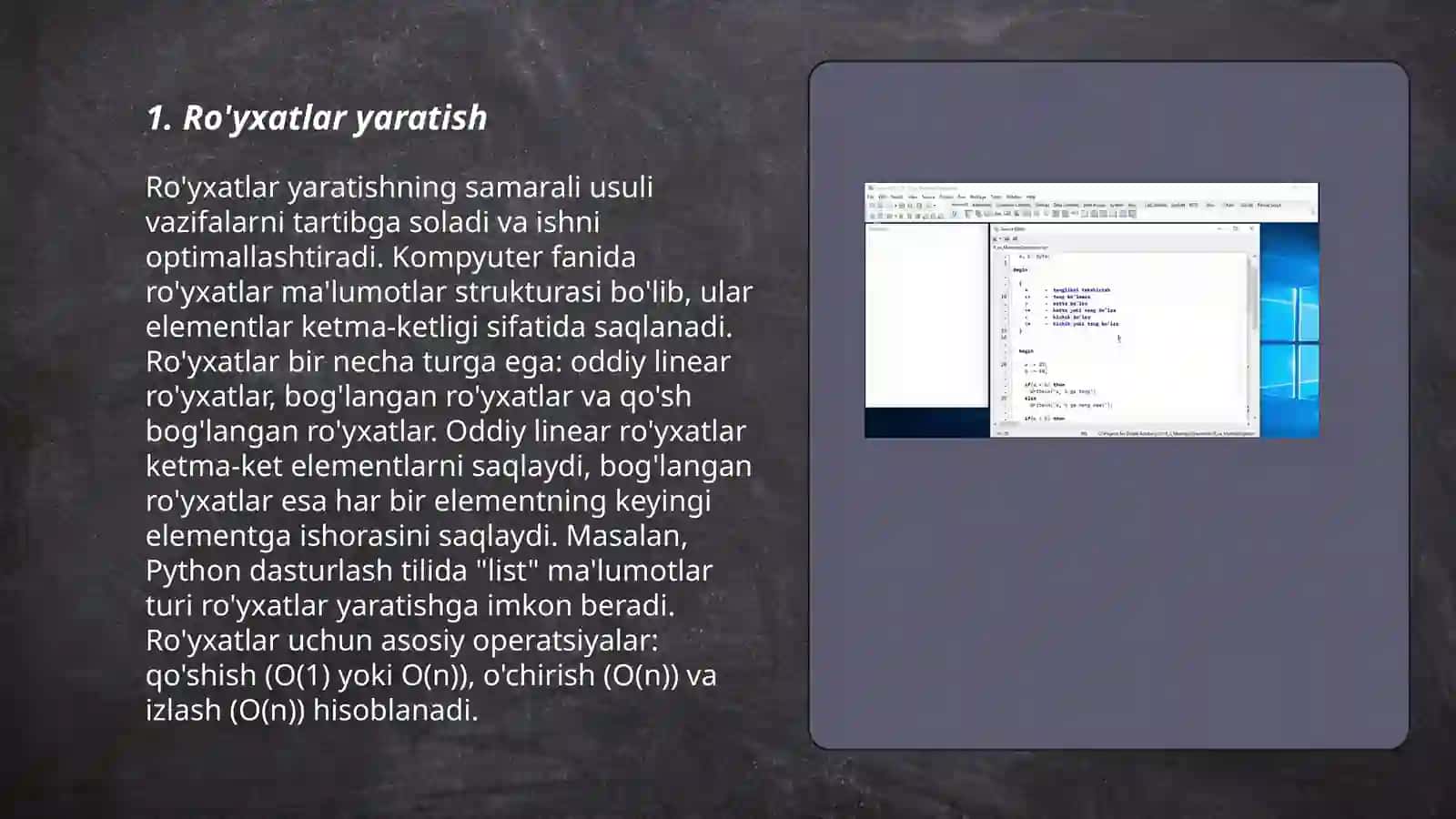 Phyton dasturlash tilida ro’yxat (List) va uning metodlari 3